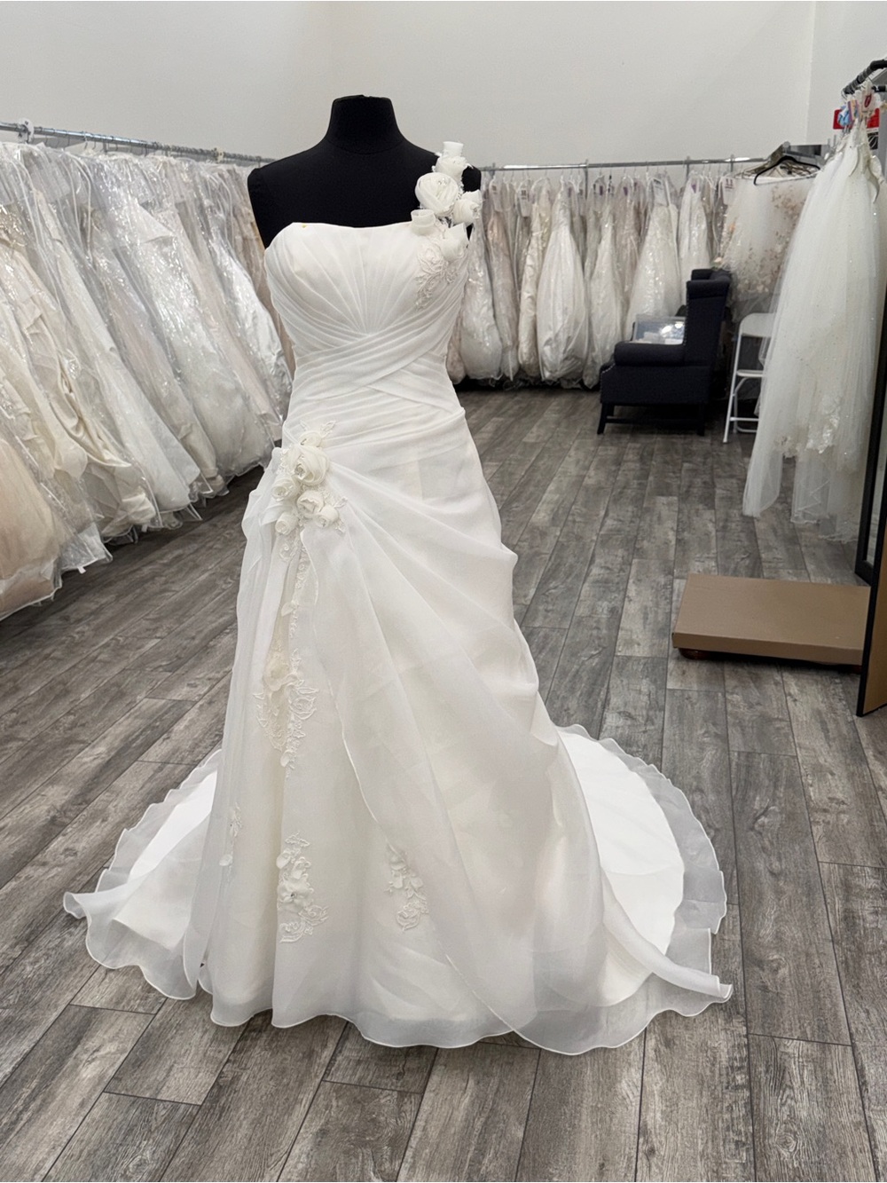 Impressions ivory One-Shoulder Wedding Dress with Floral Accents